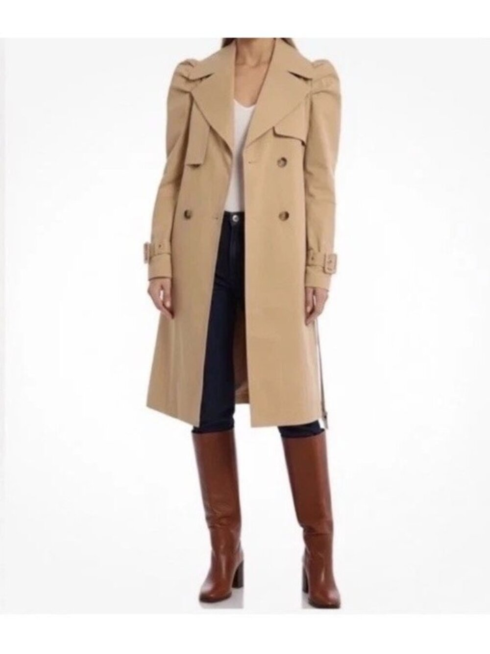 Avec Les Filles -women's Tan trench coat belted double breast XS NWT